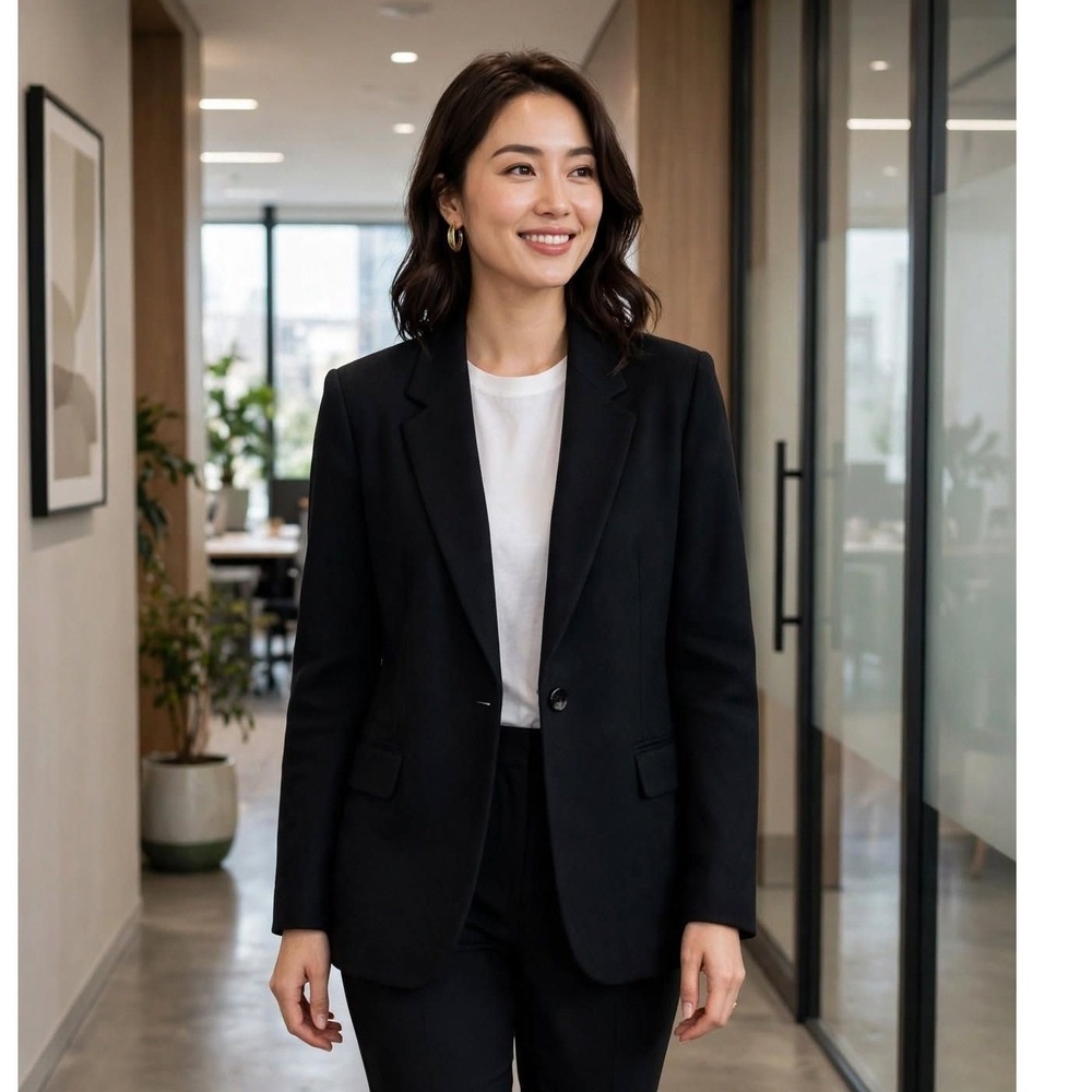 Requirements Womens 12 Solid Black Wool Sports Blazer Single Button Office Work